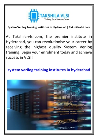System Verilog Training Institutes In Hyderabad  Takshila-vlsi.com