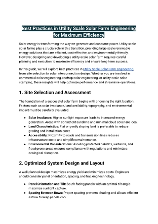 Best Practices in Utility Scale Solar Farm Engineering for Maximum Efficiency