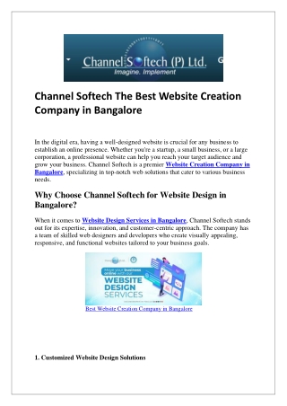 Channel Softech The Best Website Creation Company in Bangalore