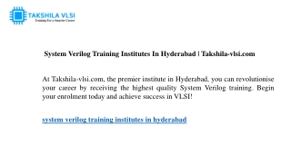 System Verilog Training Institutes In Hyderabad Takshila-vlsi.com