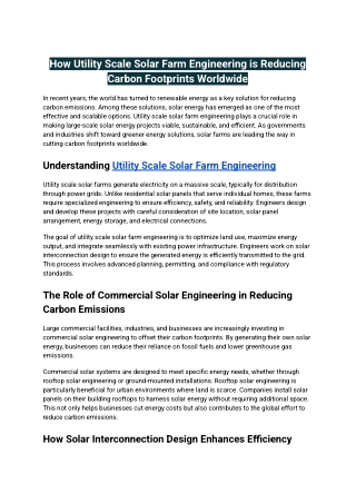 How Utility Scale Solar Farm Engineering is Reducing Carbon Footprints Worldwide