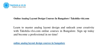 Online Analog Layout Design Courses In Bangalore Takshila-vlsi.com