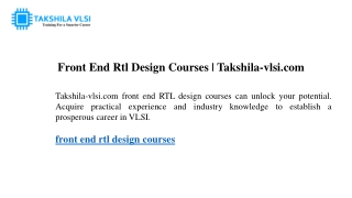 Front End Rtl Design Courses Takshila-vlsi.com