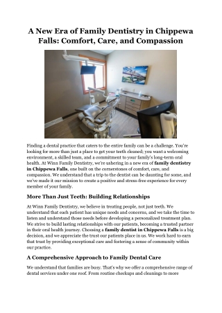 A New Era of Family Dentistry in Chippewa Falls Comfort, Care, and Compassion