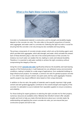 What is the Right Water Cement Ratio - UltraTech