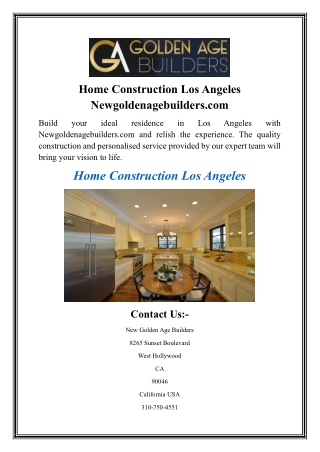 Home Construction Los Angeles Newgoldenagebuilders