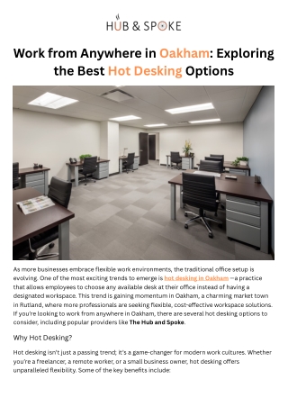 Work from Anywhere in Oakham - Exploring the Best Hot Desking Options