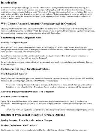 Why Choose Reliable Dumpster Rental Services in Orlando