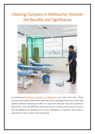 Cleaning Company in Melbourne Discover the Benefits and Significance