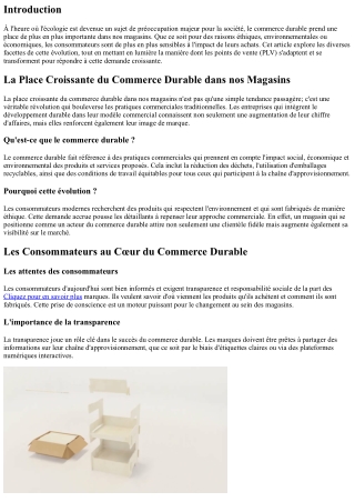 “La Place Croissante du Commerce Durable dans nos Magasins”