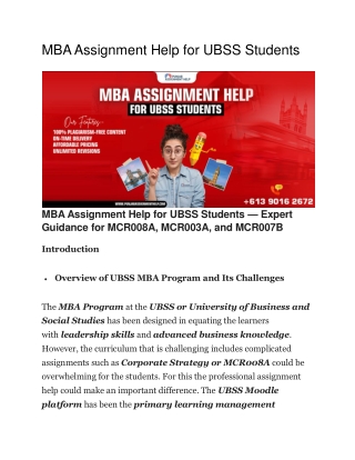 MBA Assignment Help for UBSS Students
