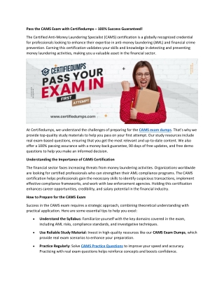 Pass the CAMS Exam with Certifiedumps