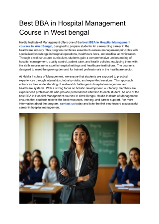Best BBA in Hospital Management Course in West bengal