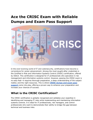 Ace the CRISC Exam with Reliable Dumps and Exam Pass Support