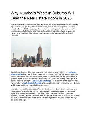 Why Mumbai’s Western Suburbs Will Lead the Real Estate Boom in 2025