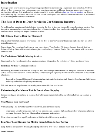 “The Rise of Door-to-Door Service in Car Shipping Industry”