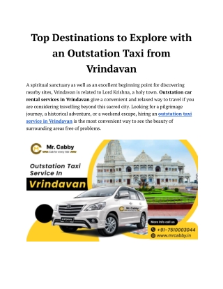 Book Outstation Taxi Service in Vrindavan - Mr. Cabby