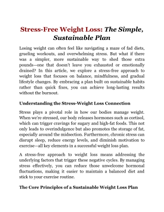 Stress-Free Weight Loss_ The Simple, Sustainable Plan