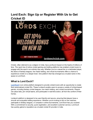 Lord Exch_ Sign Up or Register With Us to Get Cricket ID