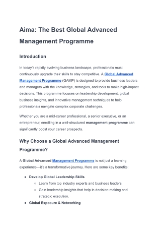 Aima The Best Global Advanced Management Programme