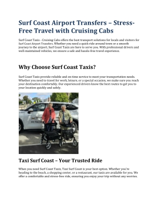 Surf Coast Airport Transfers – Stress-Free Travel with Cruising Cabs