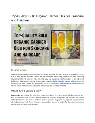 Top-Quality Bulk Organic Carrier Oils for Skincare and Haircare