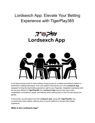 Lordsexch App_ Elevate Your Betting Experience with TigerPlay365