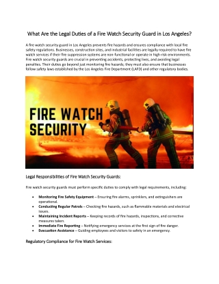 What Are the Legal Duties of a Fire Watch Security Guard in Los Angeles?