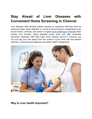 Liver Wellness Checkup at Home in Chennai | Free Collection