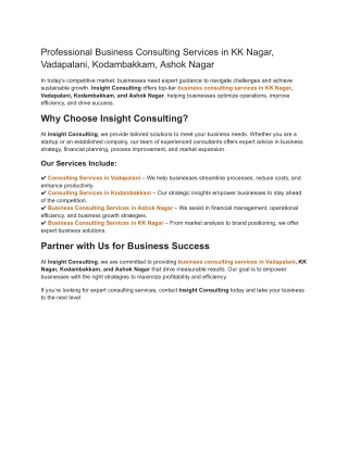 Professional Business Consulting Services in KK Nagar, Vadapalani, Kodambakkam, Ashok Nagar