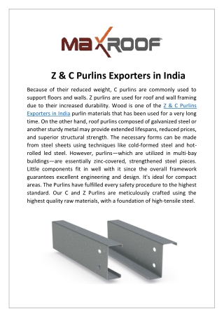 Z & C Purlins Exporters in India
