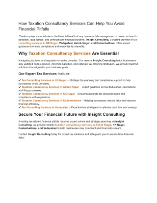 How Taxation Consultancy Services Can Help You Avoid Financial Pitfalls