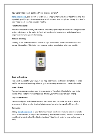 How Vana Tulasi Seeds Can Boost Your Immune System?