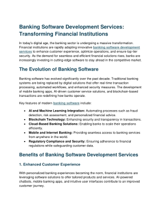 Banking Software Development Services