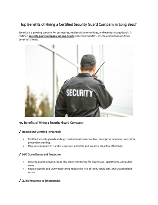 Top Benefits of Hiring a Certified Security Guard Company in Long Beach