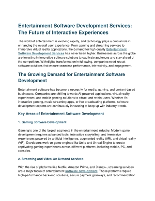Entertainment Software Development Services: The Future Experience