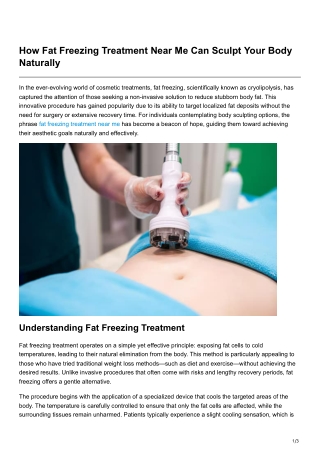 How Fat Freezing Treatment Near Me Can Sculpt Your Body Naturally