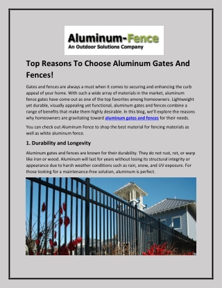 Top Reasons To Choose Aluminum Gates And Fences!