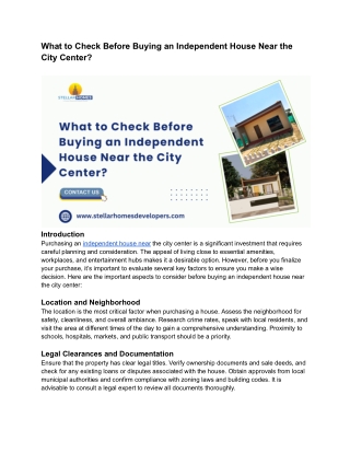 What to Check Before Buying an Independent House Near the City Center_