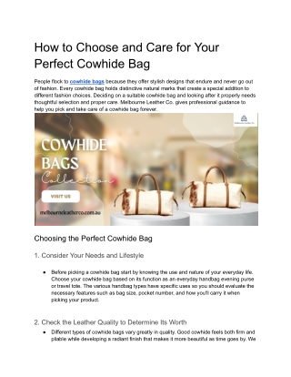 How to Choose and Care for Your Perfect Cowhide Bag