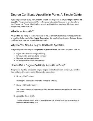 Exclusive Degree Certificate Apostille Company in Pune