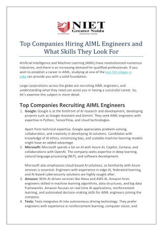 Top Companies Hiring AIML Engineers and What Skills They Look For