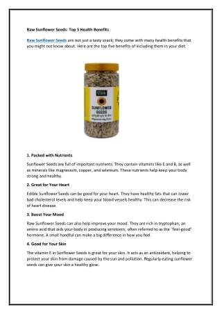 Raw Sunflower Seeds: Top 5 Health Benefits