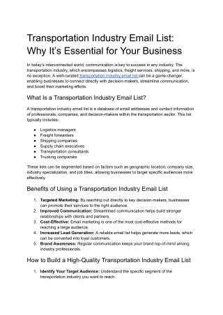 Transportation Industry Email List: Why It’s Essential for Your Business
