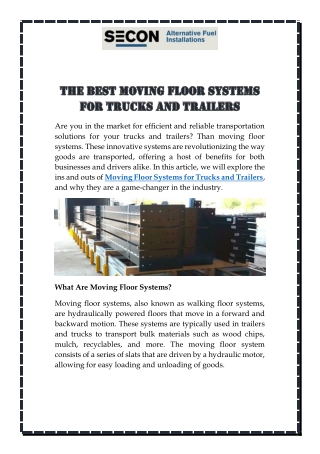 The Best Moving Floor Systems for Trucks and Trailers