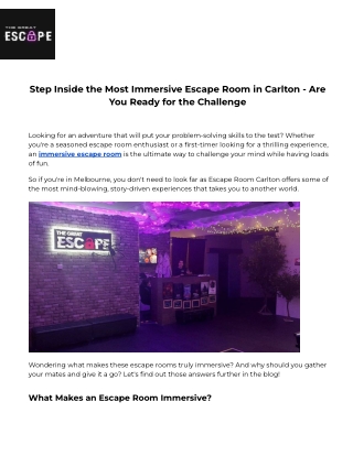 Step Inside the Most Immersive Escape Room in Carlton - Are You Ready for the Challenge