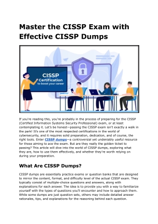Master the CISSP Exam with Effective CISSP Dumps_