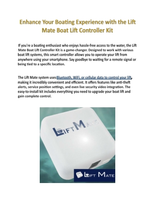 Take Full Control of Your Boat Lift with the Lift Mate Boat Lift Controller Kit