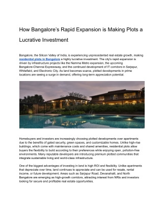 SPA Group – Leading Real Estate Developer in Bangalore for Plotted Investments
