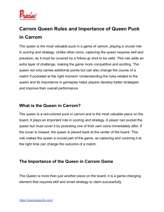 Carrom Queen Rules and Importance of Queen Puck in Carrom